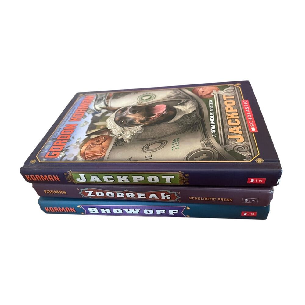 Lot of 3 Gordon Korman Showoff Jackpot Zoobreak Scholastic Hardback